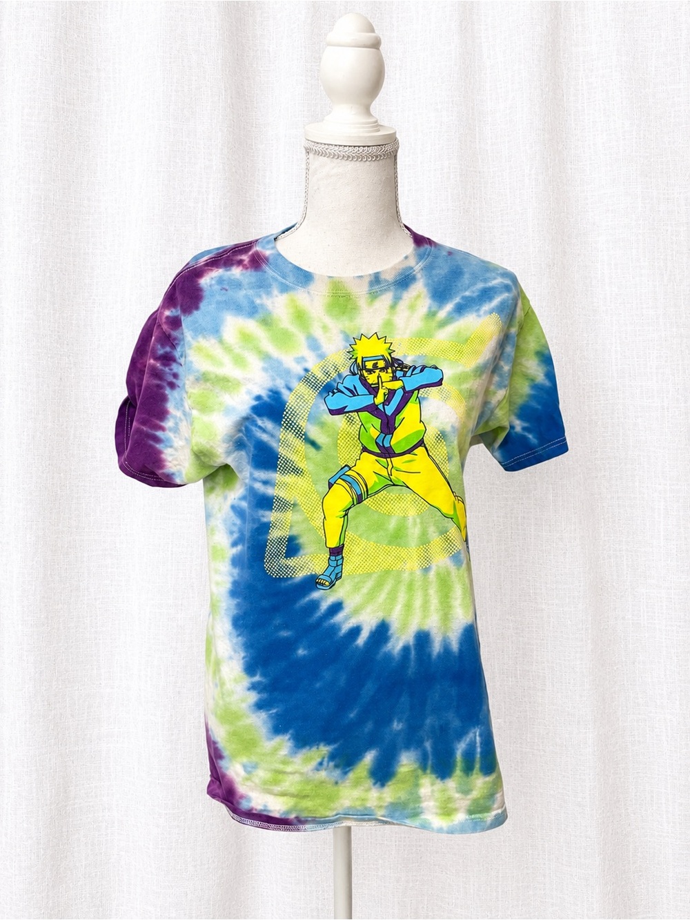 Tie-Dye Short Sleeve Graphic Tee with Naruto Character
